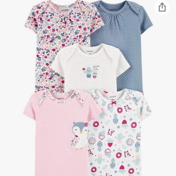 Carter's Other - New Carter’s 5 Pack Bodysuit. Girls 12 month. Floral, owl, pink, white, blue.